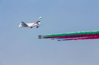 Emirates Airbus A380 auf der Dubai Airshow 2017