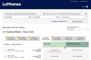 Lufthansa Buchungsmaske