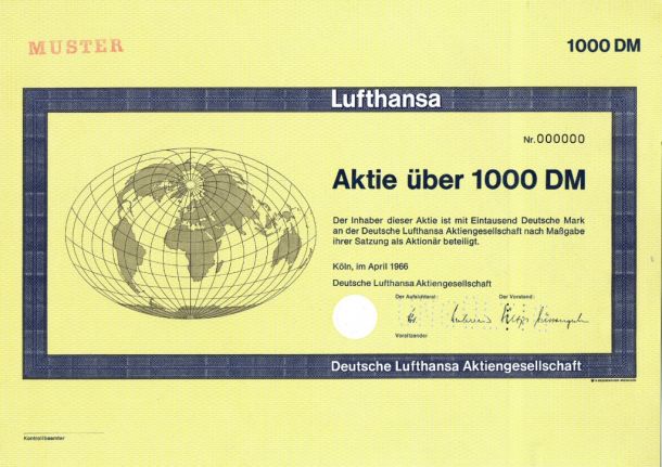 Lufthansa-Inhaberaktie aus dem Jahr 1966