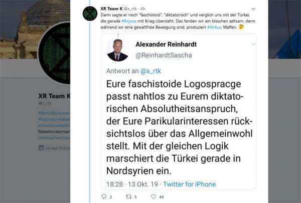 Airbus Head of Public Affairs Germany Alexander Reinhardt im Schlagabtausch mit Extinction Rebellion